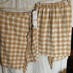 Time and Tru Tan Plaid Skirt Set with Fringe